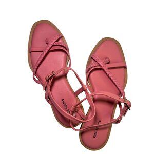 Free People Women's Sunny Days Pink Leather Buckle Strap Sandals - Size 8.5